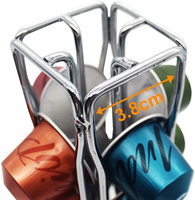 Silver 40Pcs Nespresso Capsule Holder Rotating Stand 360 Degree Rotatable Shelf Caffee Organiser for Storage for Coffee Capsules