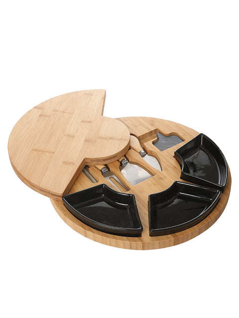 Premium Charcuterie Board with Ceramic Dishes and Hidden Knife Set