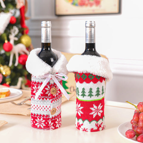 Knitted Christmas Wine Bottle Cover – Elk & Snowflake Holiday Gift Wrap