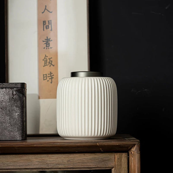 Wudy Kitchen — Wudy Beige Ceramic Tea Canister | Retro Zen Storage Jar
