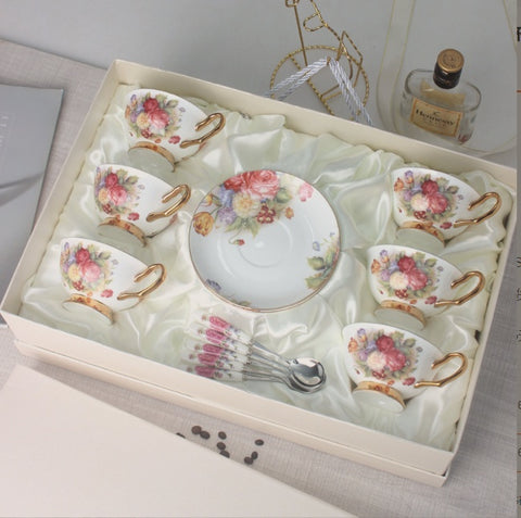 White Floral Bone China Tea Cup Set