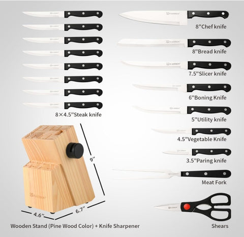 19-Piece German Steel Knife Set with Built-in Sharpener