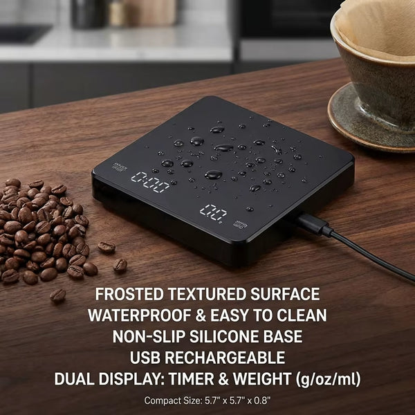 USB Digital Coffee Scale Rechargeable LED Screen 0.1G High Accuracy Kitchen Espresso Brewing Measuring Timer Scale