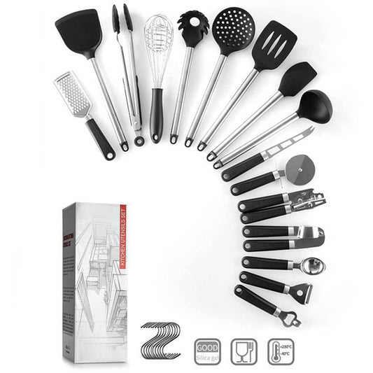 Wudy 16-Piece Premium Stainless Steel & Silicone Utensil Set