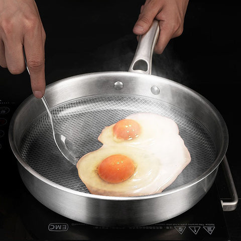 Stainless Steel Non-Stick Frying Pan with Lid – Smokeless Design