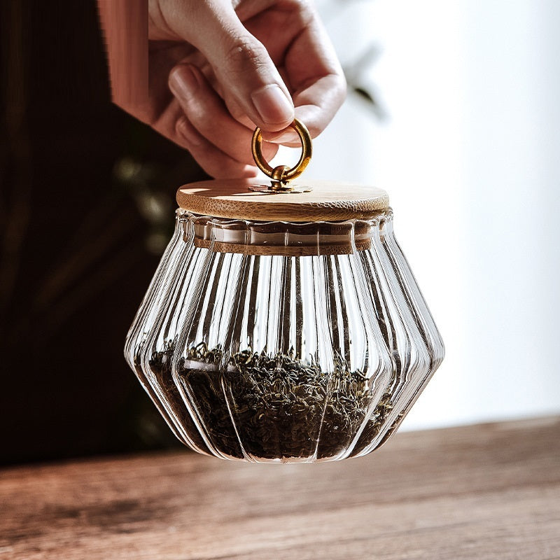 Wudy Ribbed Glass Jar | Elegant Airtight Storage