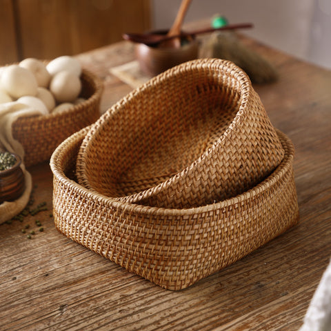 Handwoven Square Natural Rattan Serving Basket