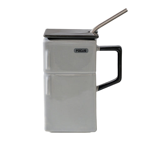 550ml Ceramic Refrigerator-Style Cup with Straw