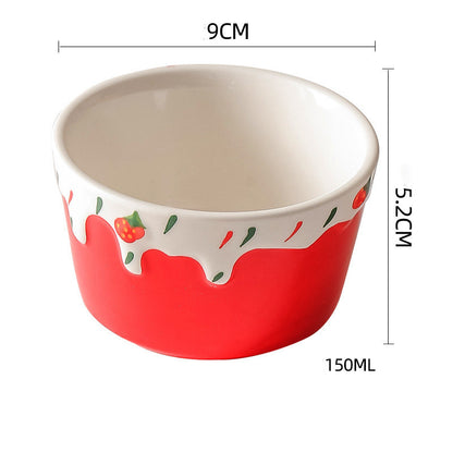 Wudy Colorful Porcelain Dessert Bowl | Strawberry Drip Design