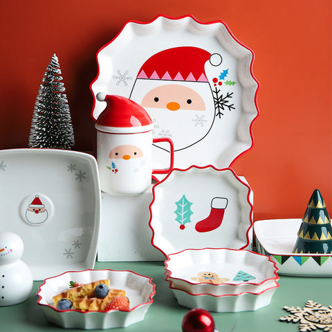 Christmas Porcelain Plate – Red Edge Underglaze Holiday Design