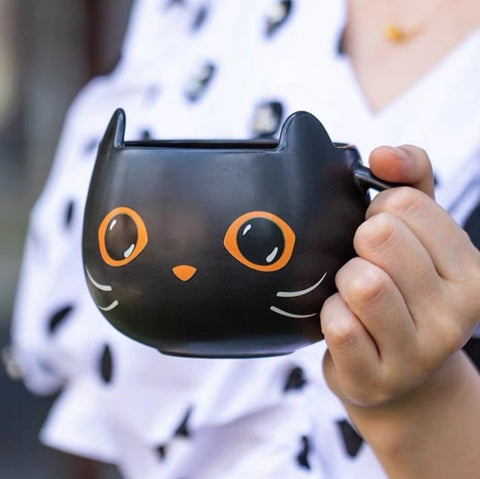 Halloween Black Cat Mug with Pumpkin Hat Lid