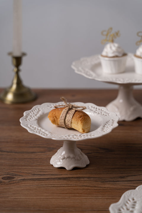 Vintage Embossed Porcelain Cake & Dessert Plate – Elegant Lace Ceramic Tableware