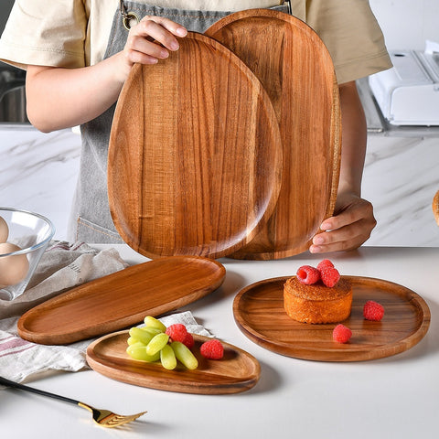 Handcrafted Wooden Serving Plate – Natural Acacia Wood Tableware (Multiple Sizes)