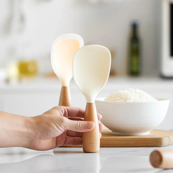 1Pcs Silicone Spoon Non-Stick Cooking Spoon Anti-Scalding Pot Rice High-Temperature-Resistant Spoon Durable Kitchen Gadgets