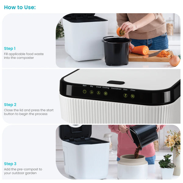 Wudy composter auto-cleaning cycle indicator — whisper-quiet operation