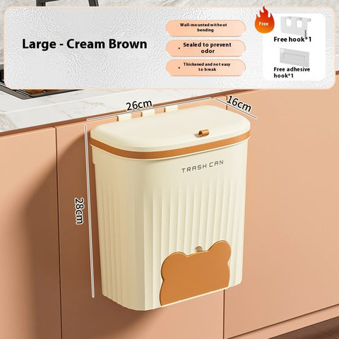 6L Wall-Mounted Hanging Trash Can – Sealed Kitchen Waste Bin