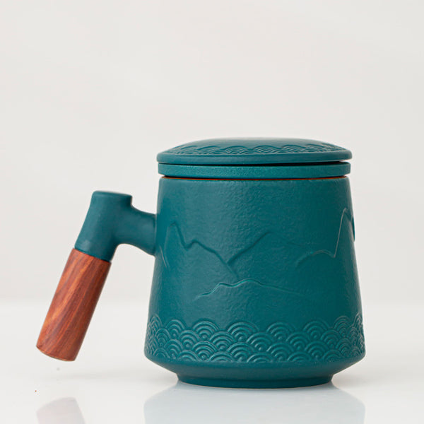 Wudy Kitchen — Japanese-Style Porcelain Mug with Wooden Handle – Premium Gift Box Edition