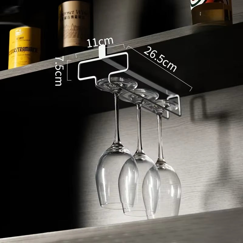 Carbon Steel Wine Glass Rack - No Drill Hanging Holder for Stemware, Electroplated Multi-Size Cup Organizer Wine Glass Storage