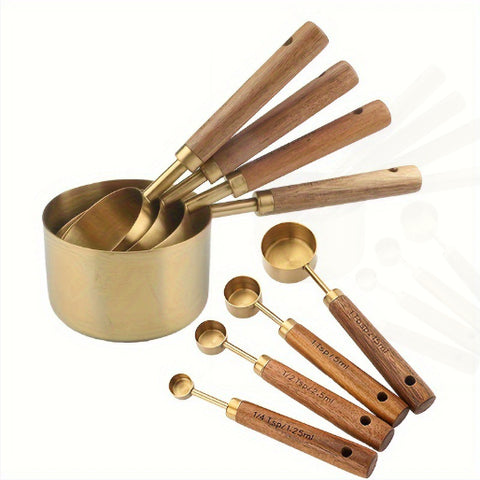 8-Piece Stainless Steel & Acacia Measuring Set