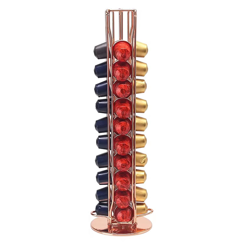 Silver 40Pcs Nespresso Capsule Holder Rotating Stand 360 Degree Rotatable Shelf Caffee Organiser for Storage for Coffee Capsules