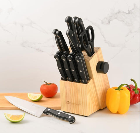 19-Piece German Steel Knife Set with Built-in Sharpener