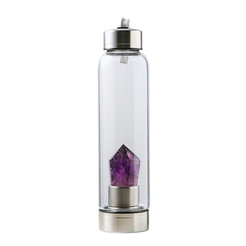 Natural Amethyst Crystal Energy Glass Water Bottle