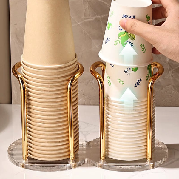 Household Disposable Cup Holder Luxury Storage Organizer Water Tea Cups Dispenser Rack Shelf with Longer Stick Mug Display Stand