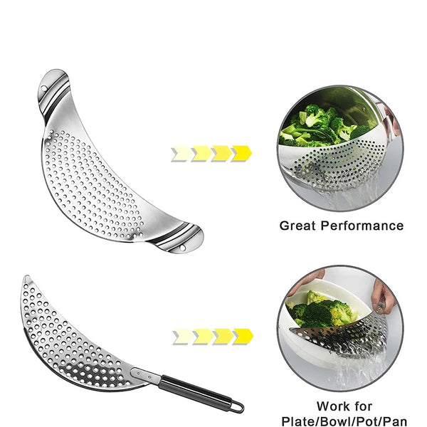 Stainless Steel Pot Strainer with Handle Kitchen Pasta Strainer Colander Insert Drainer for Different Pot Pan JT170