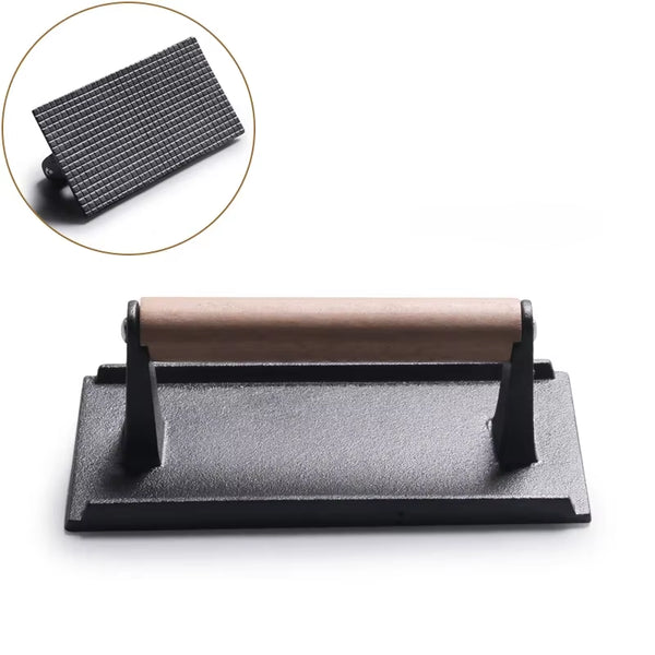 1Pc Cast Iron Rectangular Meat Press round Heavy-Duty Steak Burger Press Barbecue Press for Flat Top Grill Hamburger Grinder
