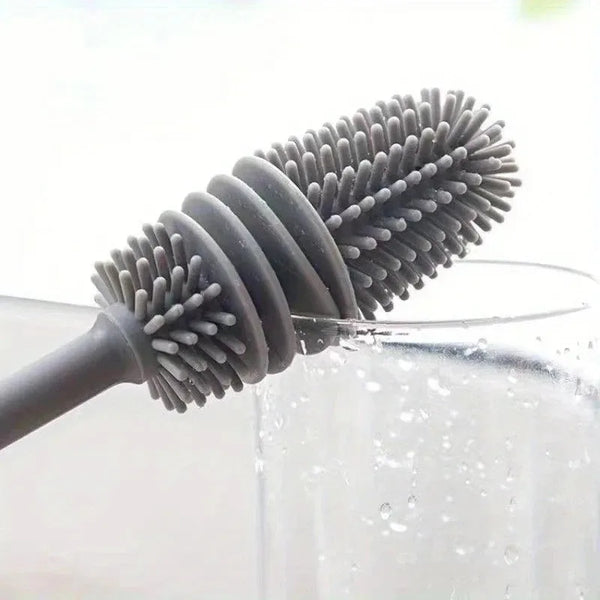 Long Handle Silicone Milk Bottle Brush - Kitchen Cleaning Tool for Glass Cup Scrubber Drink Bottle Cleaner with Ergonomic Design