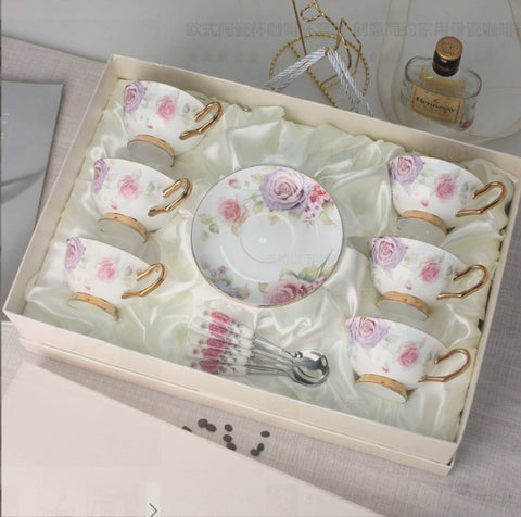 White Floral Bone China Tea Cup Set