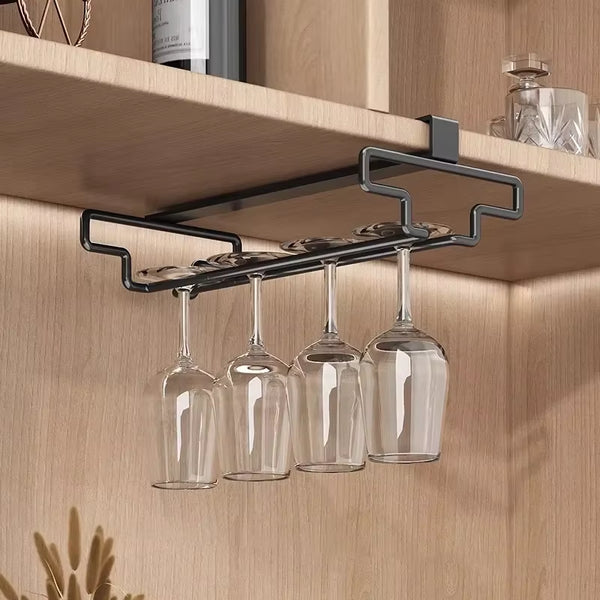 Carbon Steel Wine Glass Rack - No Drill Hanging Holder for Stemware, Electroplated Multi-Size Cup Organizer Wine Glass Storage