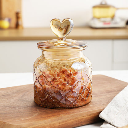 Wudy Japanese Amber Jar | Airtight Heart-Lid Glassware