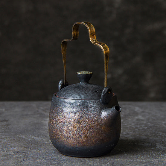 Wudy Kitchen — Wudy Japanese Stoneware Teapot | Lotus Motif & Brass Handle