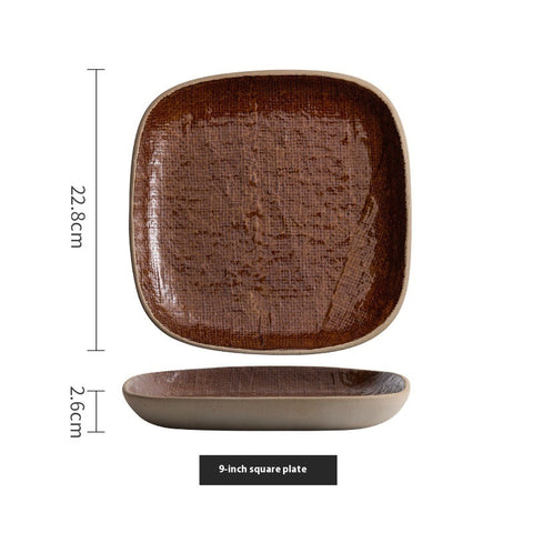 Ceramic Square Shallow Plate – Simple Japanese Style, Mesh Glaze