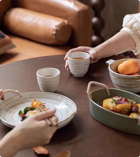 Ceramic Tea Set with Tray – 1 Pot & 4 Cups, Handmade Style