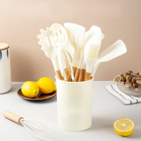Heat-Resistant Wooden Handle Silicone Kitchenware Set