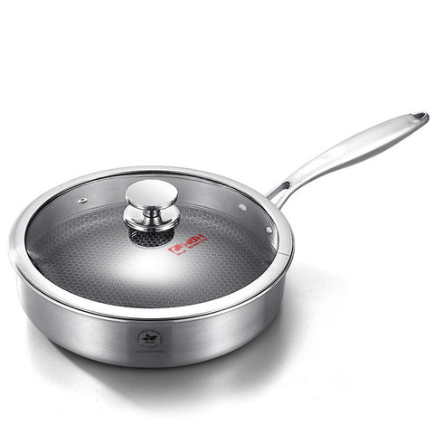 Stainless Steel Non-Stick Frying Pan with Lid – Smokeless Design