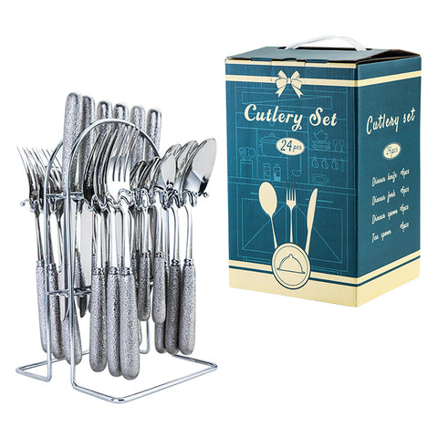 24-Piece Stainless Steel Cutlery Set with Luxury Textured Handles & Gift Box
