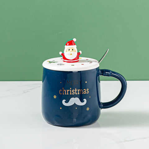 Christmas Ceramic Mug 500ml – Santa Lid & Spoon Holiday Gift Cup