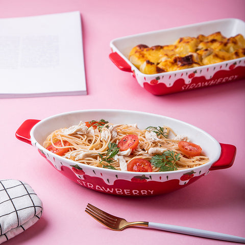 Strawberry Porcelain Baking Dish – Oval & Rectangular Variants