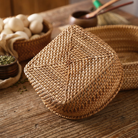 Handwoven Square Natural Rattan Serving Basket