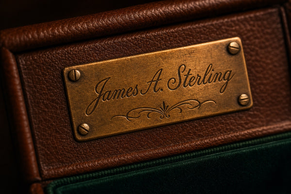 The engraved antique brass plaque