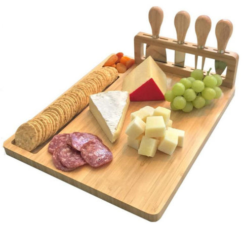 Rectangular Bamboo Charcuterie Board with Knife Holder Set