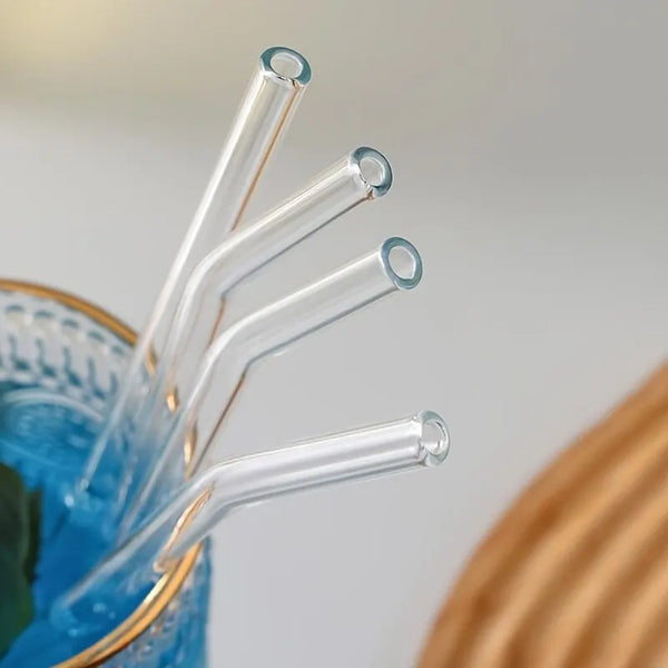 Heat Resistant Glass Straws Set with Brush Reusable for Smoothies Milkshakes Tea Juice Washable