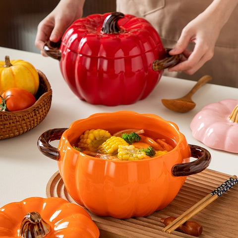 Pumpkin Ceramic Soup Bowl with Lid