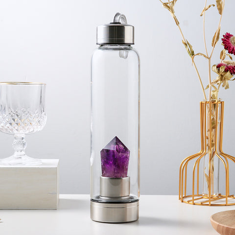 Natural Amethyst Crystal Energy Glass Water Bottle