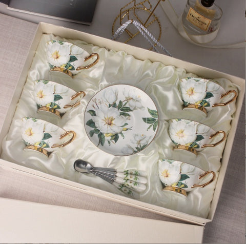 White Floral Bone China Tea Cup Set