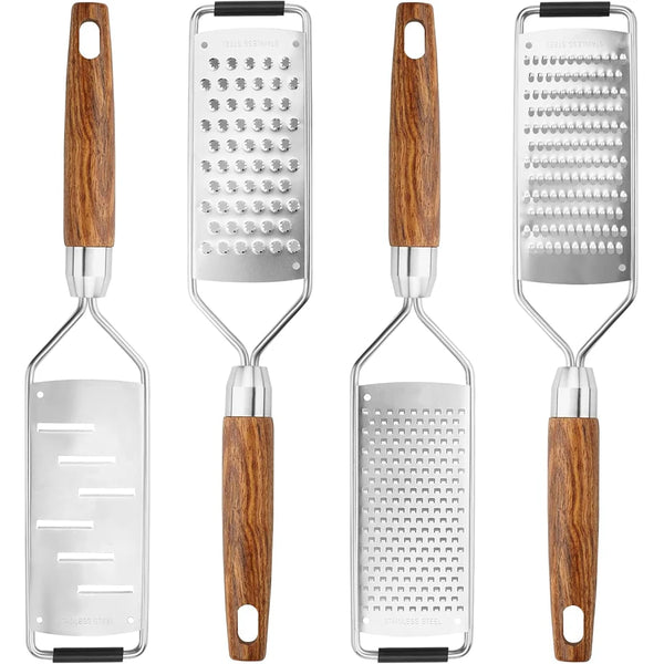 Cheese Grater with Natural Wood Lemon Handle Stainless Steel Zester Grater Kitchen Citrus Zester Tool for Ginger JT259