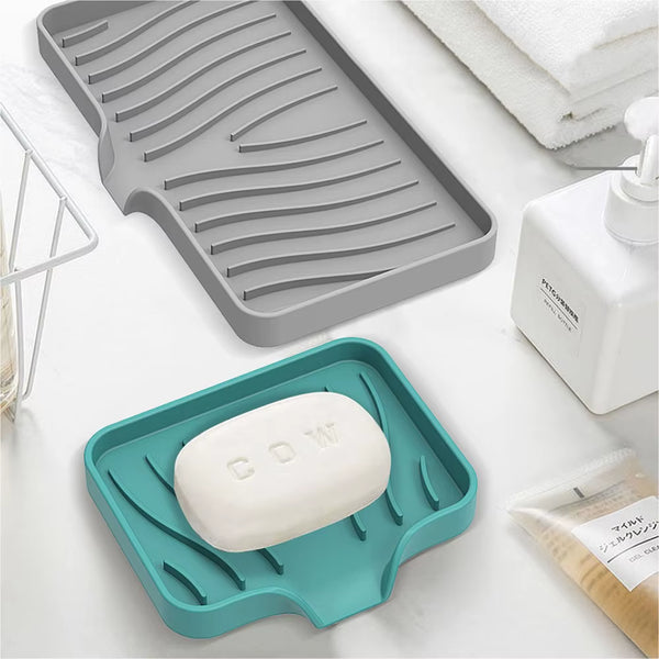 1-Pack Silicone Drain Soap Box Kitchen Bathroom Anti-Slip Sink Tray Creative Washing Table Soap Tray Free Punch Drain Rack